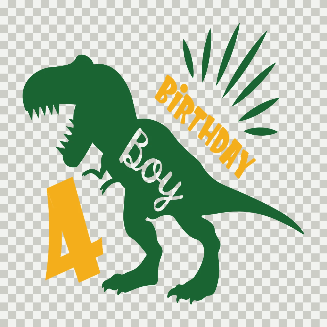 Birthday Boy Dinosaur Number Four Graphic sunburst rays lettering transparency and detail preview thumbnail