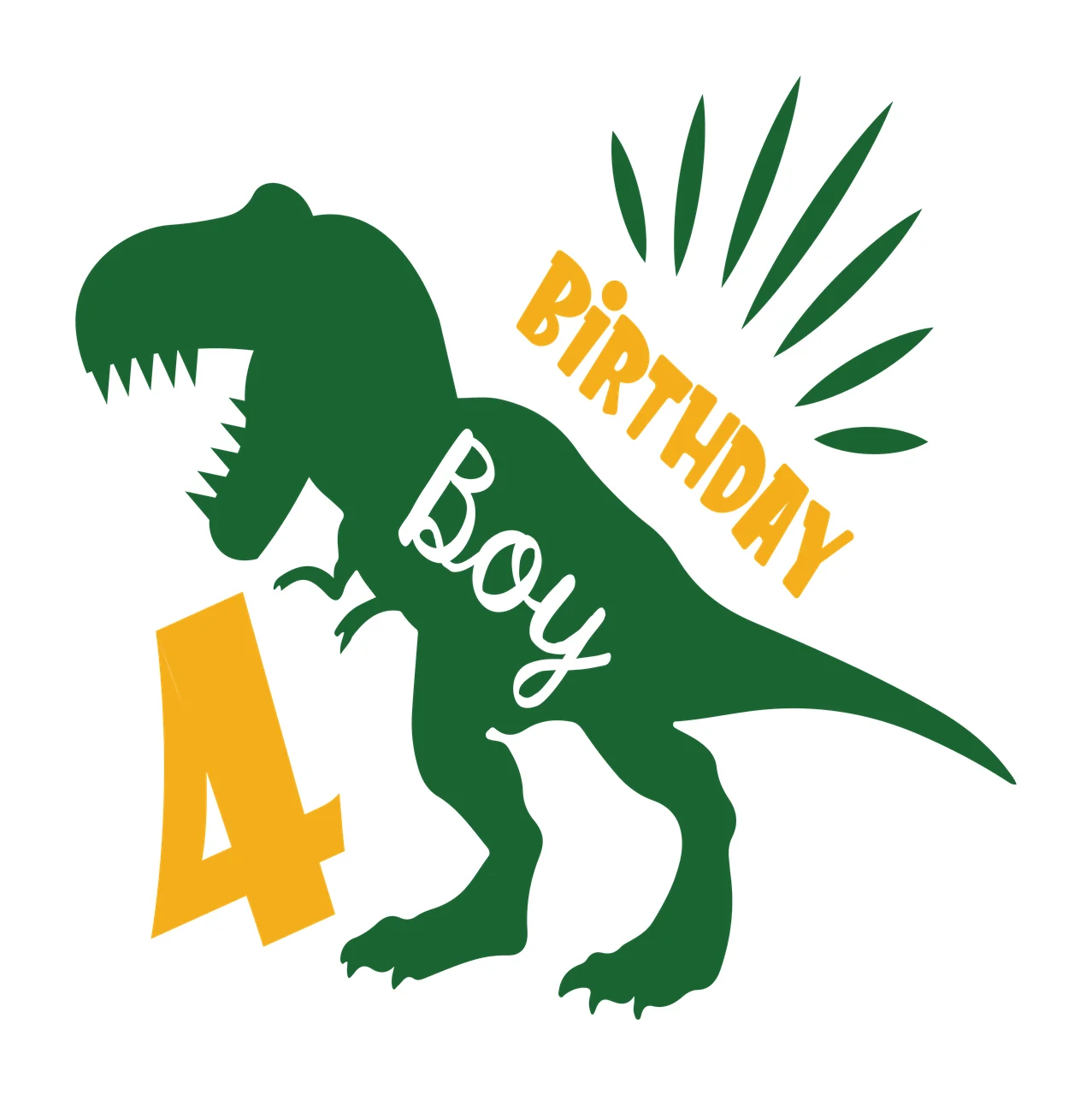 Birthday Boy Dinosaur Number Four Graphic sunburst rays lettering