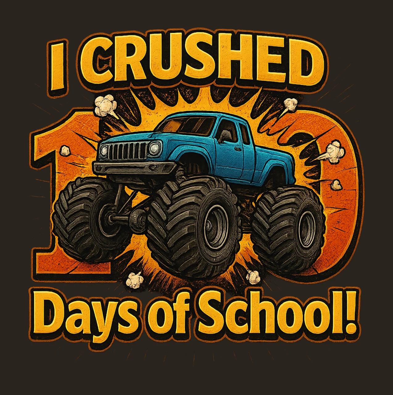 Funny Truck Crashed 100 Days of School Milestone Achievement contrast preview thumbnail