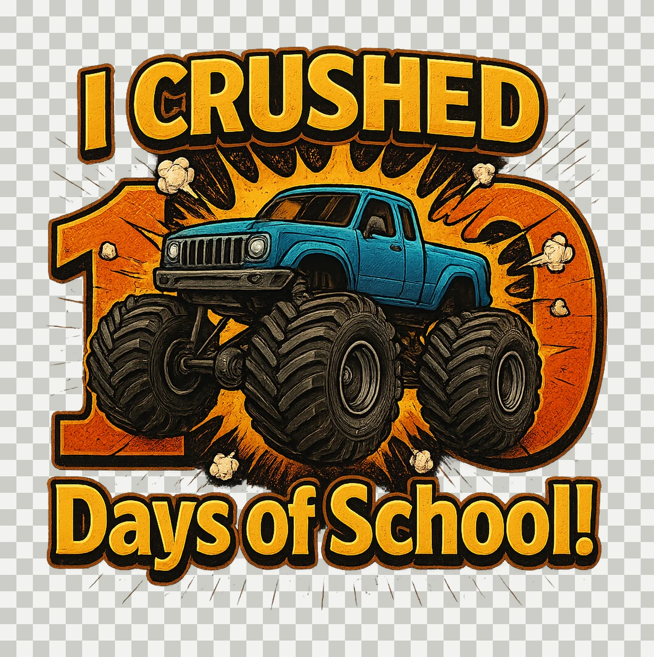 Funny Truck Crashed 100 Days of School Milestone Achievement transparency and detail preview thumbnail