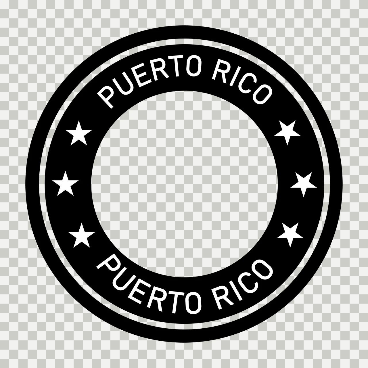 PUERTO RICO PUERTO RICO rubber stamp seal icon Design with circular border, five-pointed stars, curved text and concentric rings in black and white transparency and detail preview thumbnail