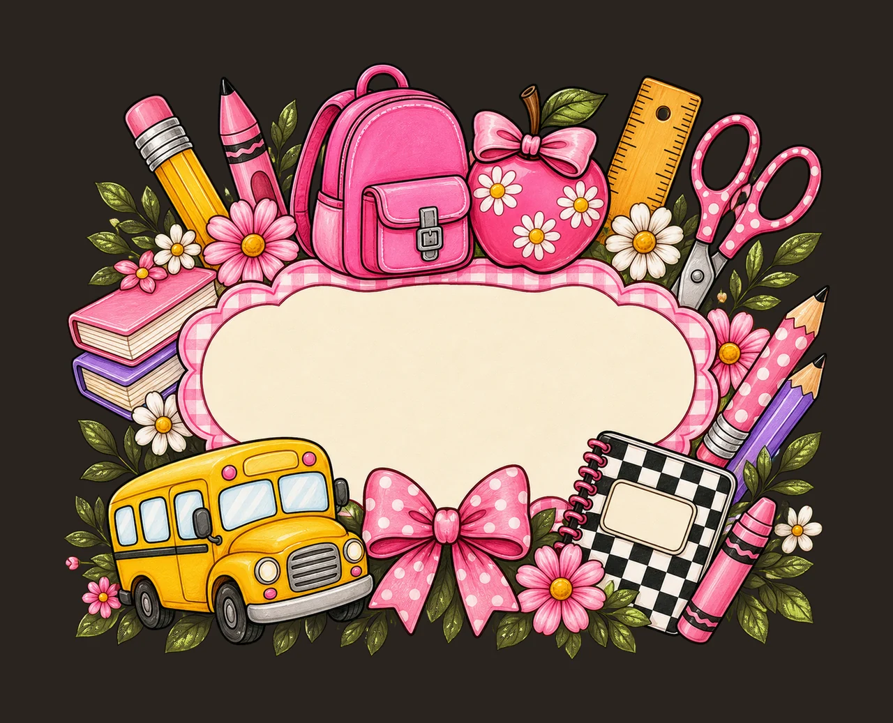 Girly Back to School Name Plate Kids Name Plate Variation C contrast preview thumbnail