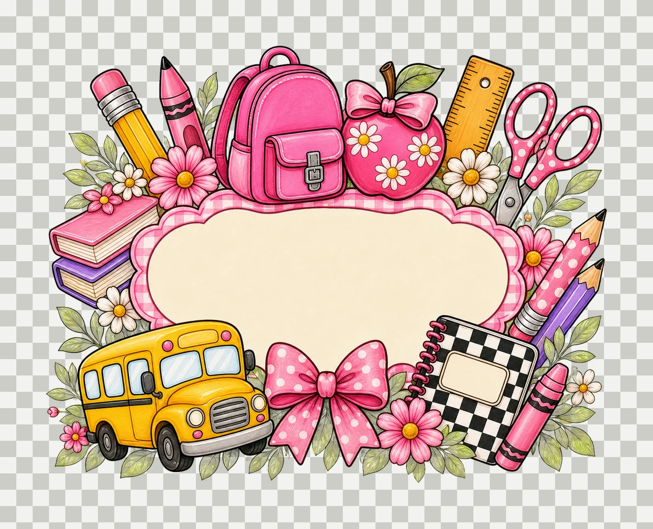 Girly Back to School Name Plate Kids Name Plate Variation C transparency and detail preview thumbnail