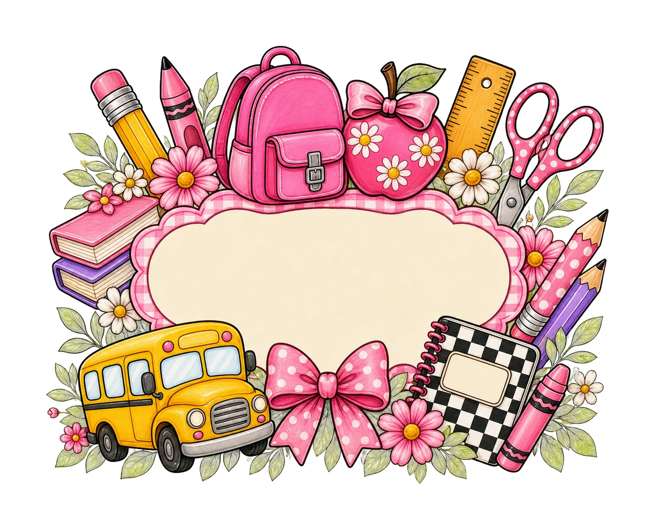 Girly Back to School Name Plate Kids Name Plate Variation C