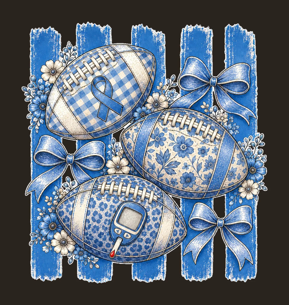 Diabetes Awareness Football Blue Floral Ribbon bundle 04 contrast preview thumbnail