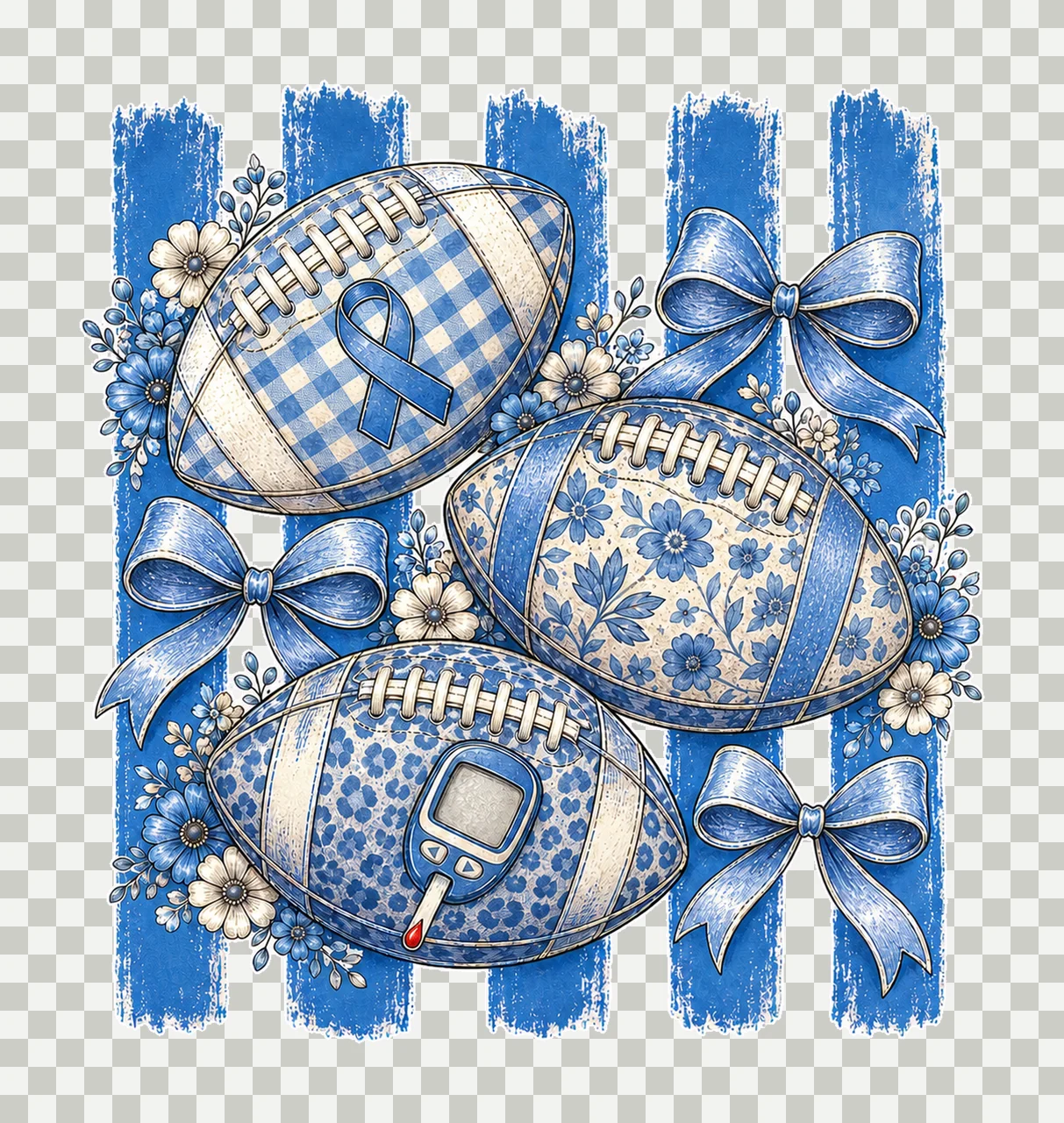 Diabetes Awareness Football Blue Floral Ribbon bundle 04 transparency and detail preview thumbnail