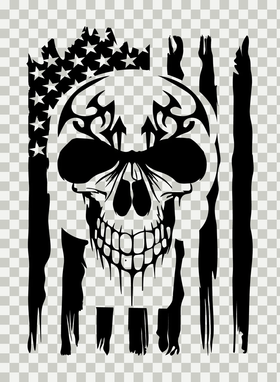 Skull Tribal Flag Vertical Design patterns black and white graphic transparency and detail preview thumbnail