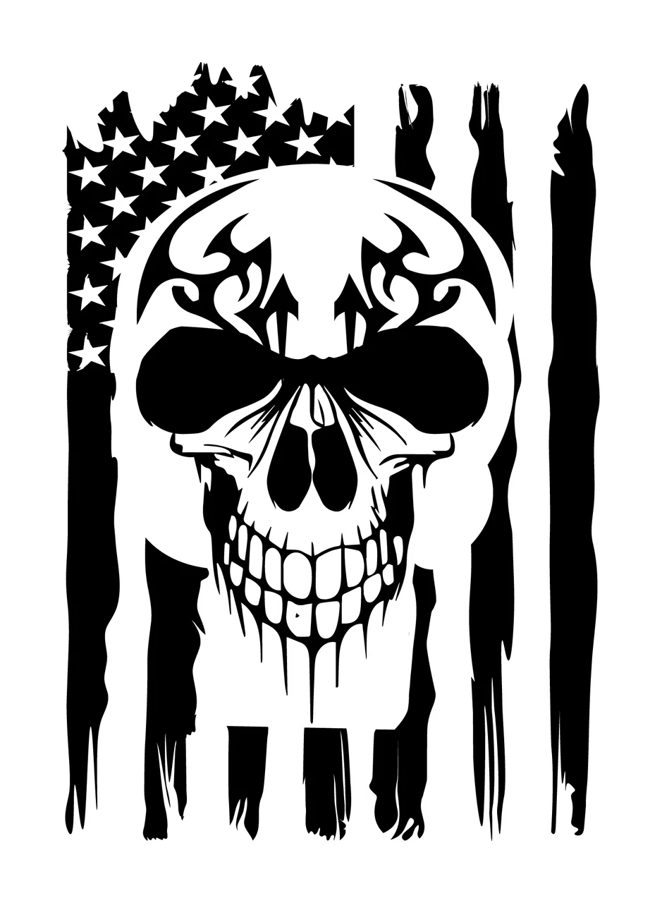 Skull Tribal Flag Vertical Design patterns black and white graphic