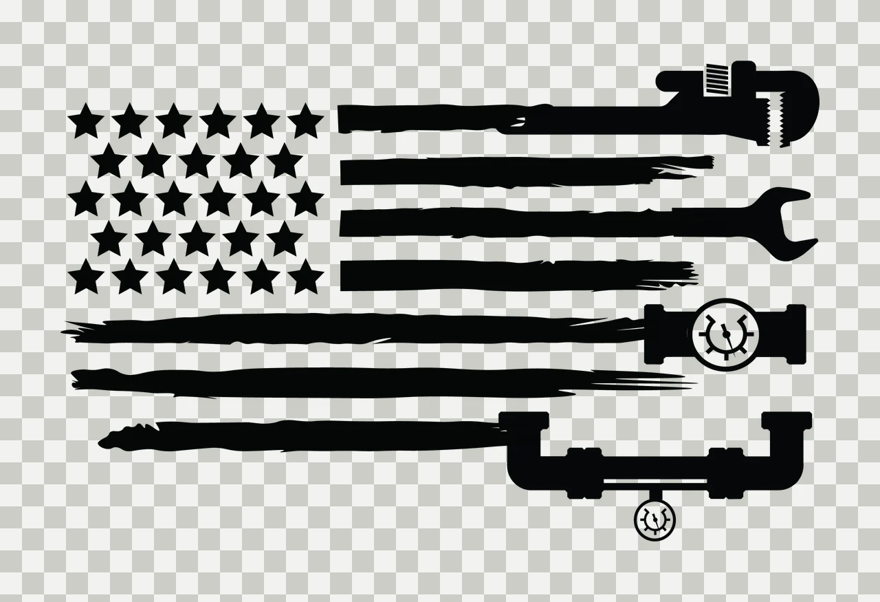 Flag Plumber American Tool Graphic stars tools pipes gauge transparency and detail preview thumbnail