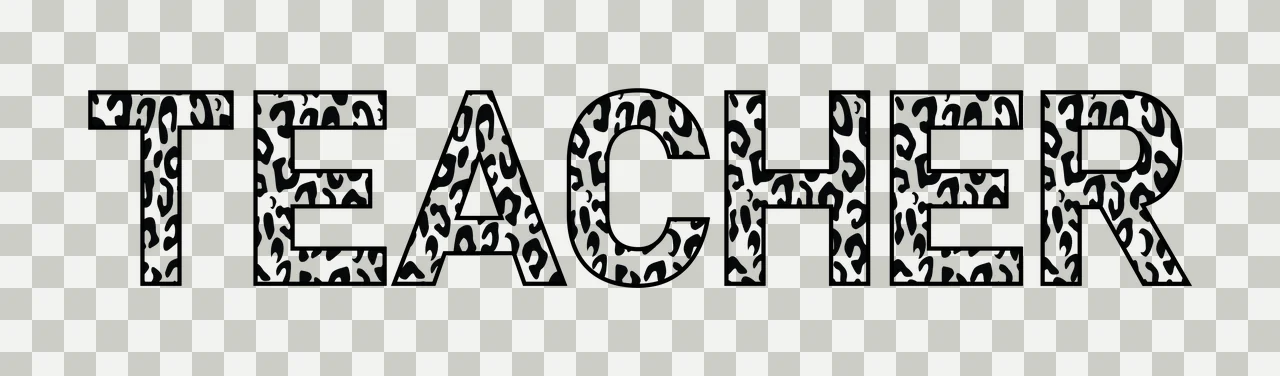 TEACHER Typography Design with leopard print pattern, black uppercase letters and white background transparency and detail preview thumbnail