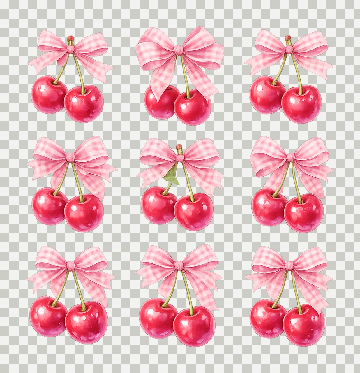 Trendy Cherry Valentines Day Aesthetic Pink Coquette Bow transparency and detail preview thumbnail