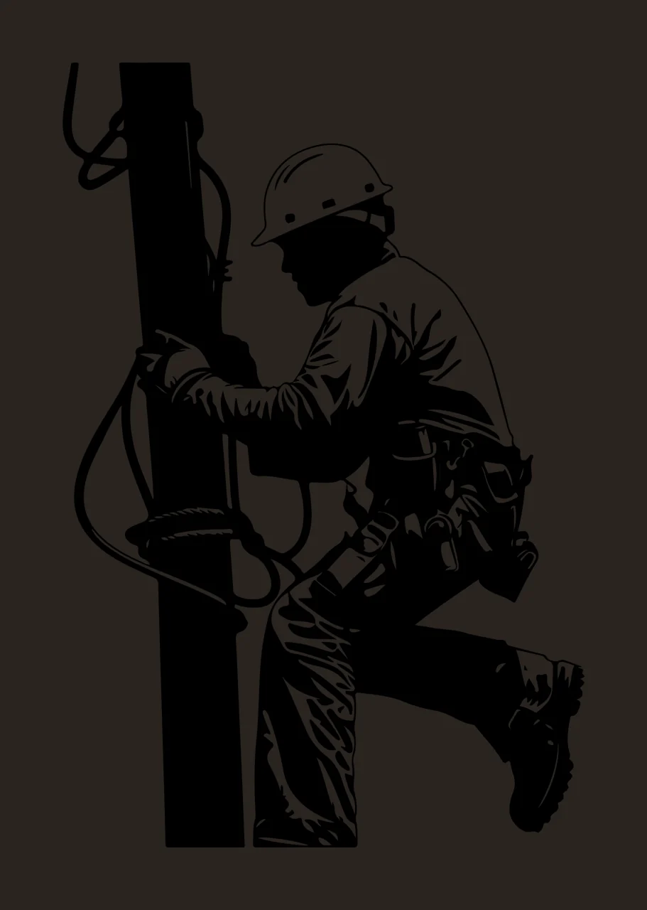 Linework Silhouette Of Utility Worker Climbing pole safety helmet contrast preview thumbnail