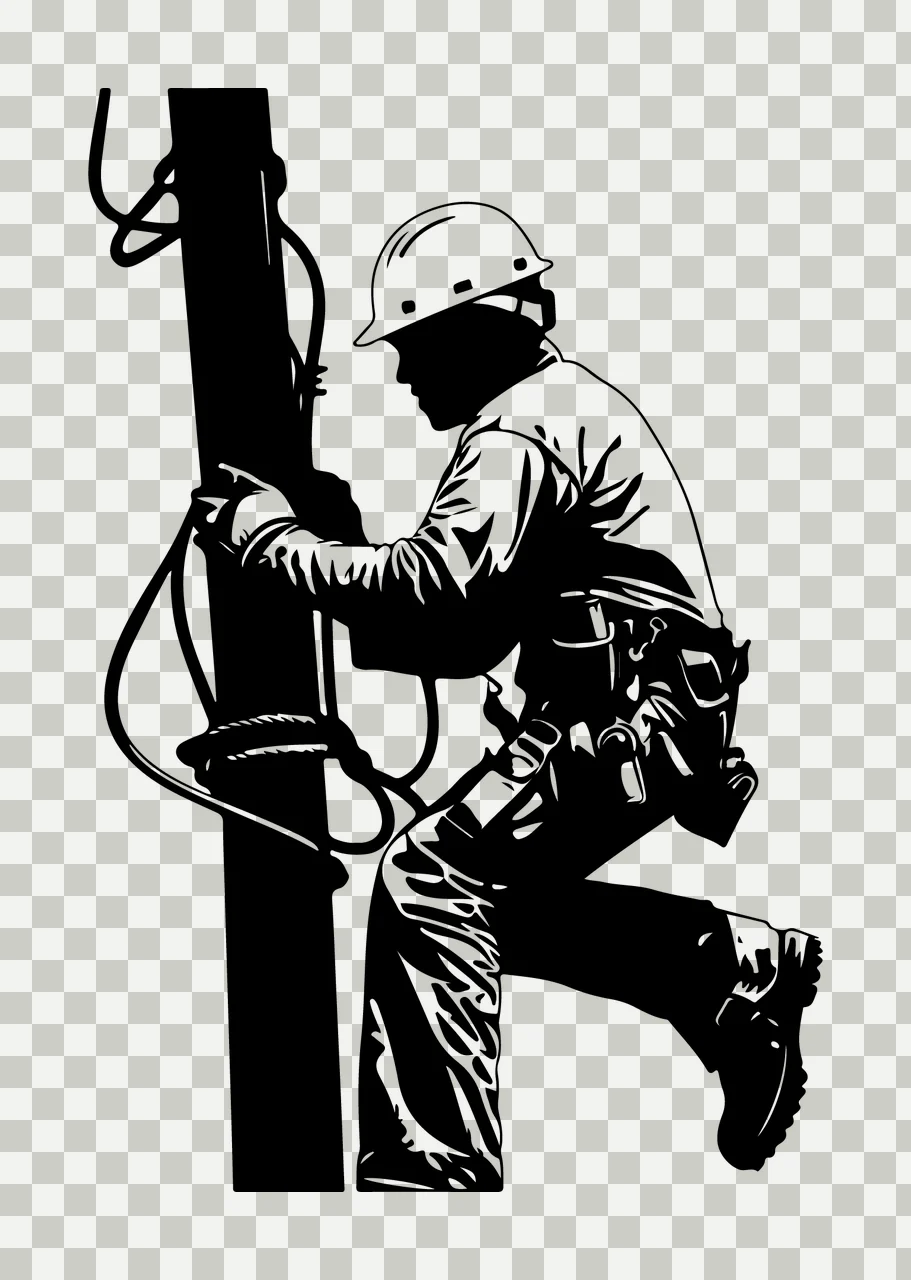 Linework Silhouette Of Utility Worker Climbing pole safety helmet transparency and detail preview thumbnail