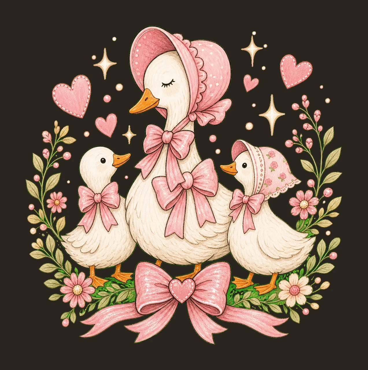 Vintage Mama Goose Preppy Mom Coquette Design Bow Goose Trio contrast preview thumbnail