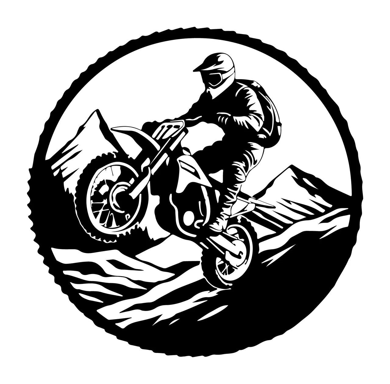 Motorbike Jumping Over Mountains Circular Icon motorcycle rider