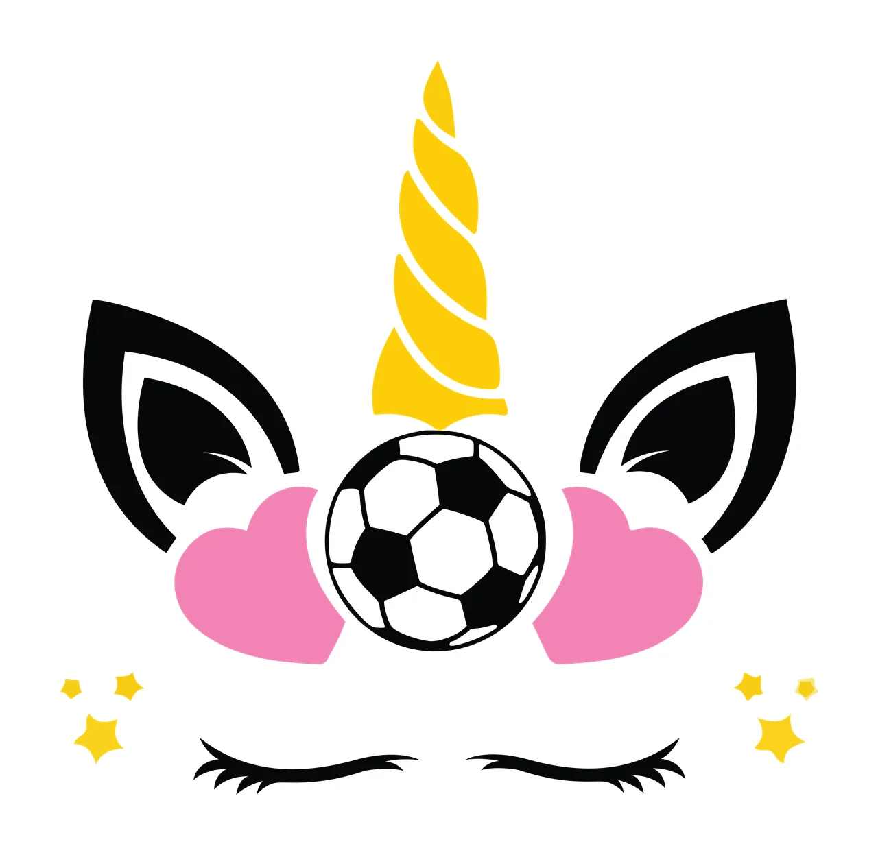 Soccer Unicorn Black And White Face Silhouette horn ears hearts