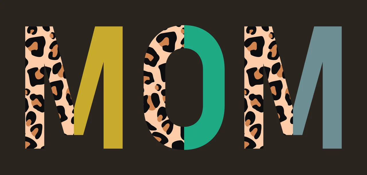 MOM Typography Design with leopard print, split letters, block typography and animal pattern in teal contrast preview thumbnail