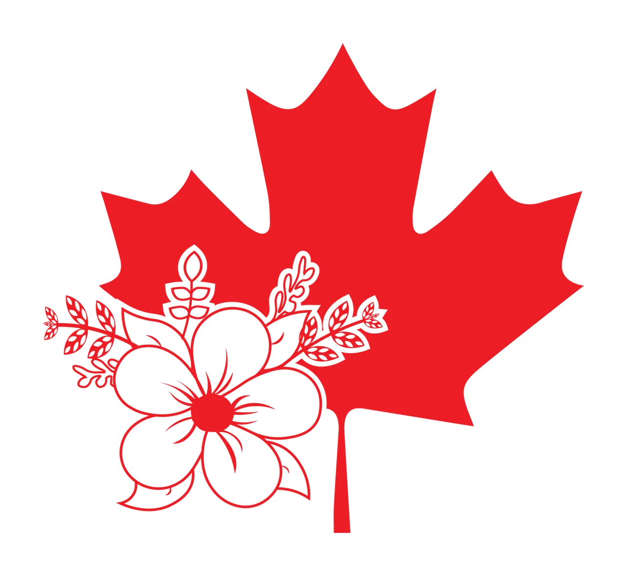 Maple Leaf With Floral Decorative Accent flower leaves stems