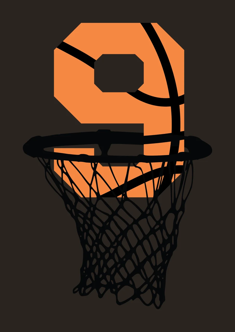 Basketball Number 9 Black Silhouette Of Nine Inside hoop net contrast preview thumbnail