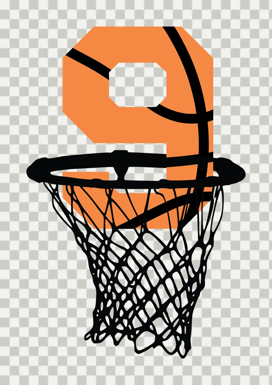 Basketball Number 9 Black Silhouette Of Nine Inside hoop net transparency and detail preview thumbnail