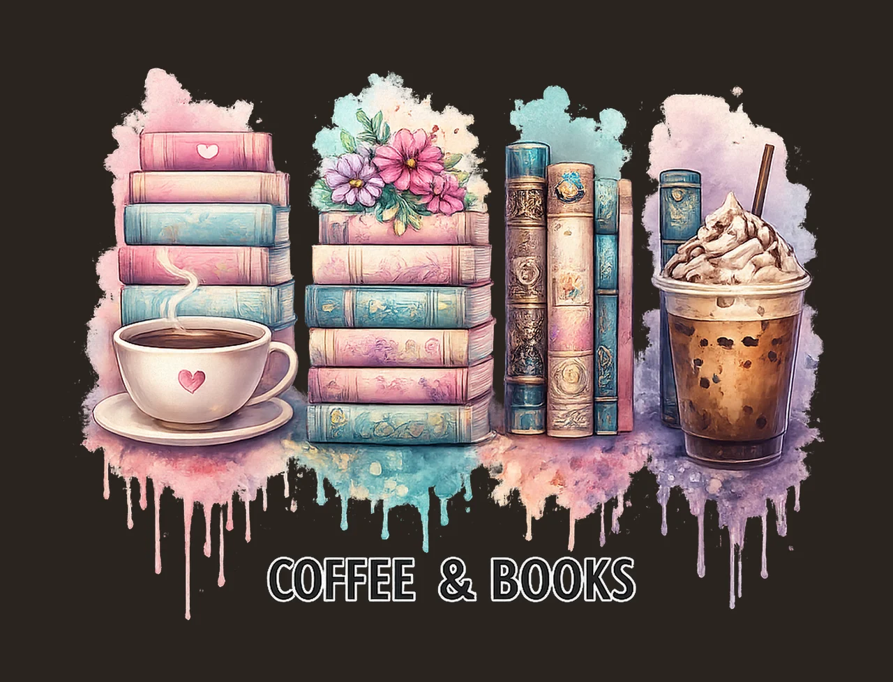 Coffee and Books Brushstroke Design Book Lover Sublimation contrast preview thumbnail