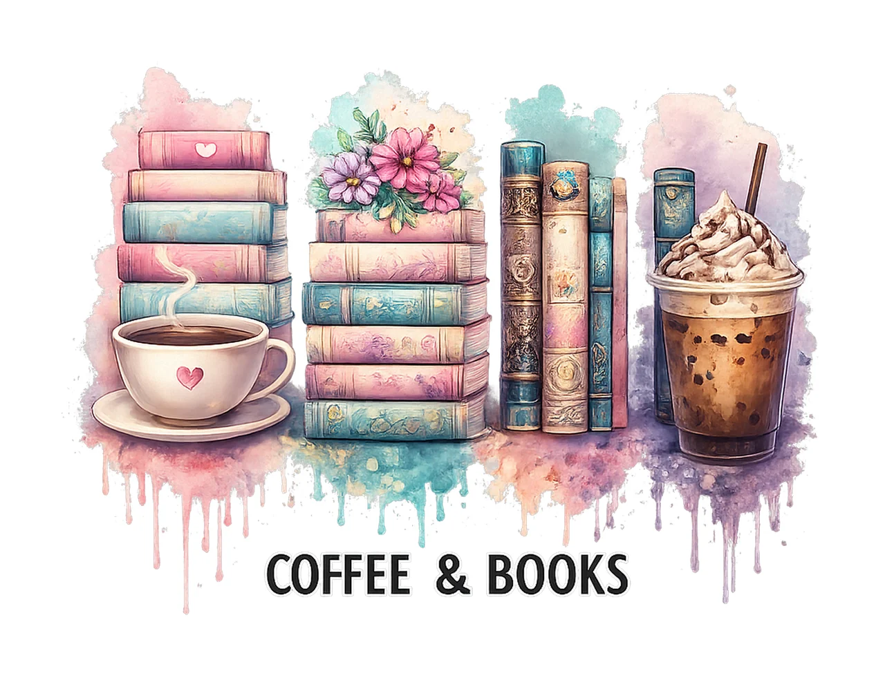 Coffee and Books Brushstroke Design Book Lover Sublimation