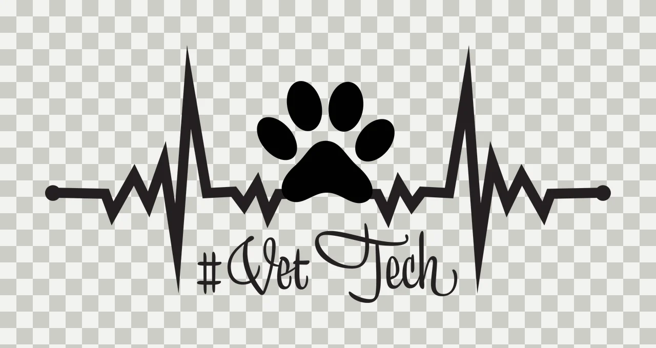 #Vet Tech Typography Design with black paw print, black heartbeat line and Vet Tech text transparency and detail preview thumbnail