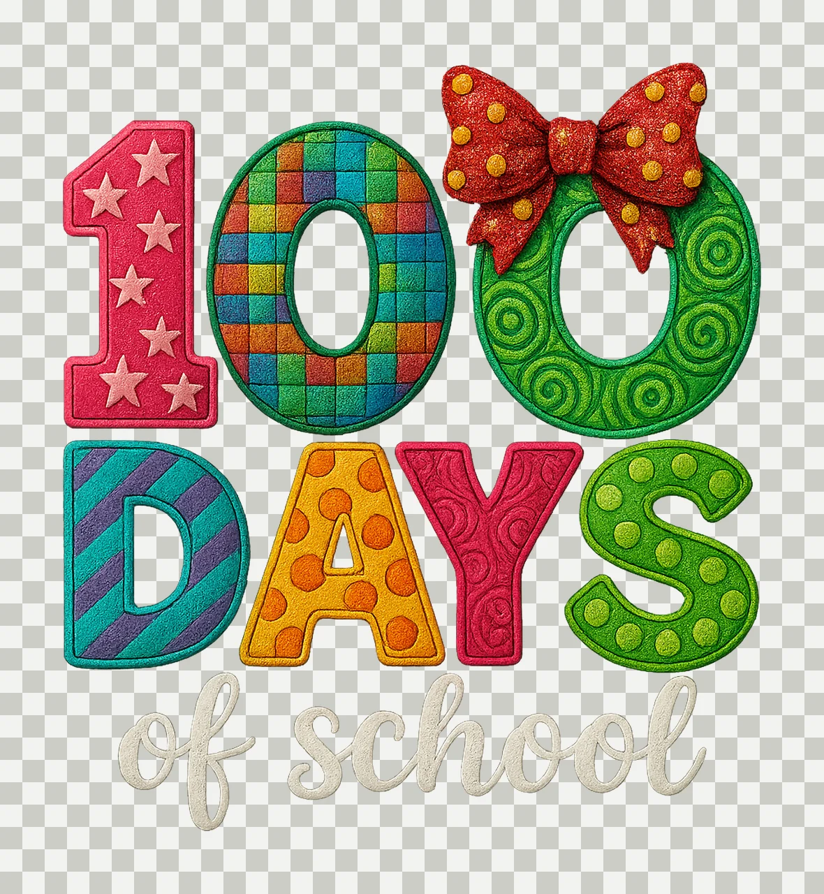 100 Days of School Bright Patchwork Plaid Donut Sublimation transparency and detail preview thumbnail
