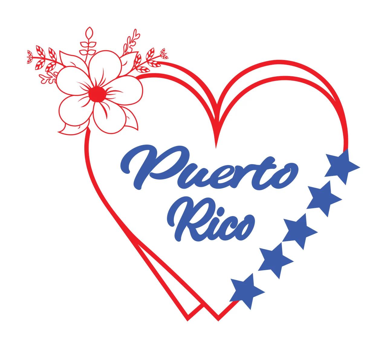Puerto Rico Heart With Flowers And Stars decorating decorative