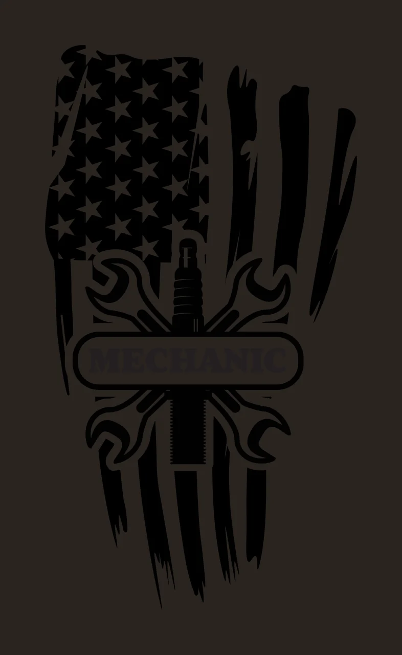 Mechanic Wrenches And Spark Plug Overlapping Flag Graphic design contrast preview thumbnail