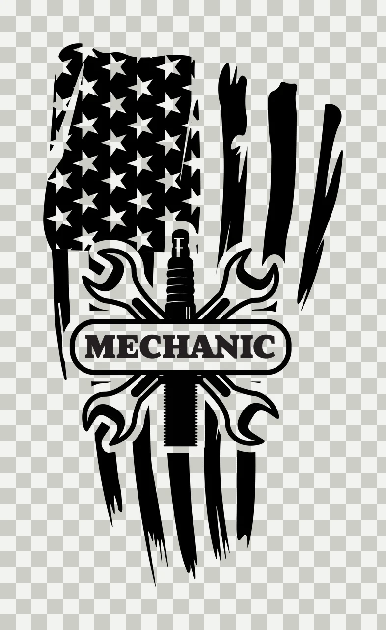 Mechanic Wrenches And Spark Plug Overlapping Flag Graphic design transparency and detail preview thumbnail