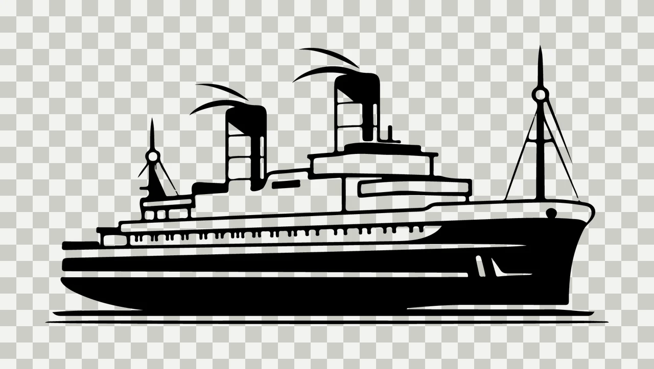 Ship Large Passenger Silhouette Icon floating smokestacks masts transparency and detail preview thumbnail