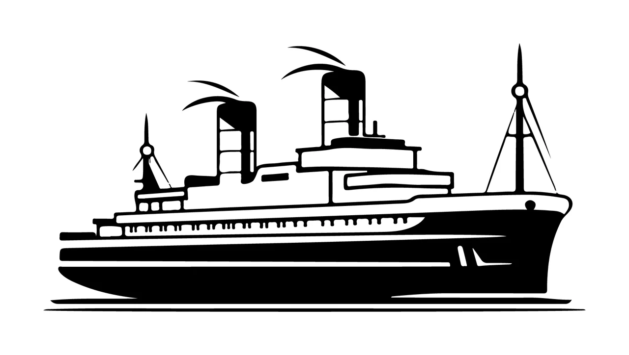 Ship Large Passenger Silhouette Icon floating smokestacks masts