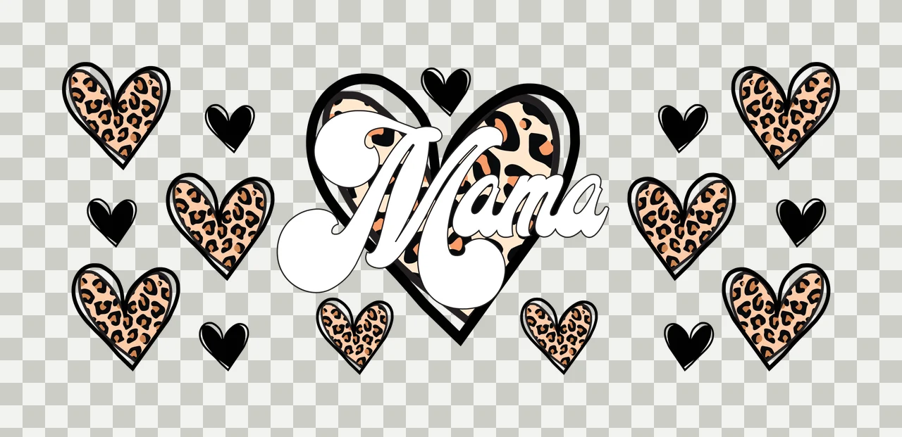 Can Glass Wrap Mama Heart Shaped Leopard Print shape black transparency and detail preview thumbnail
