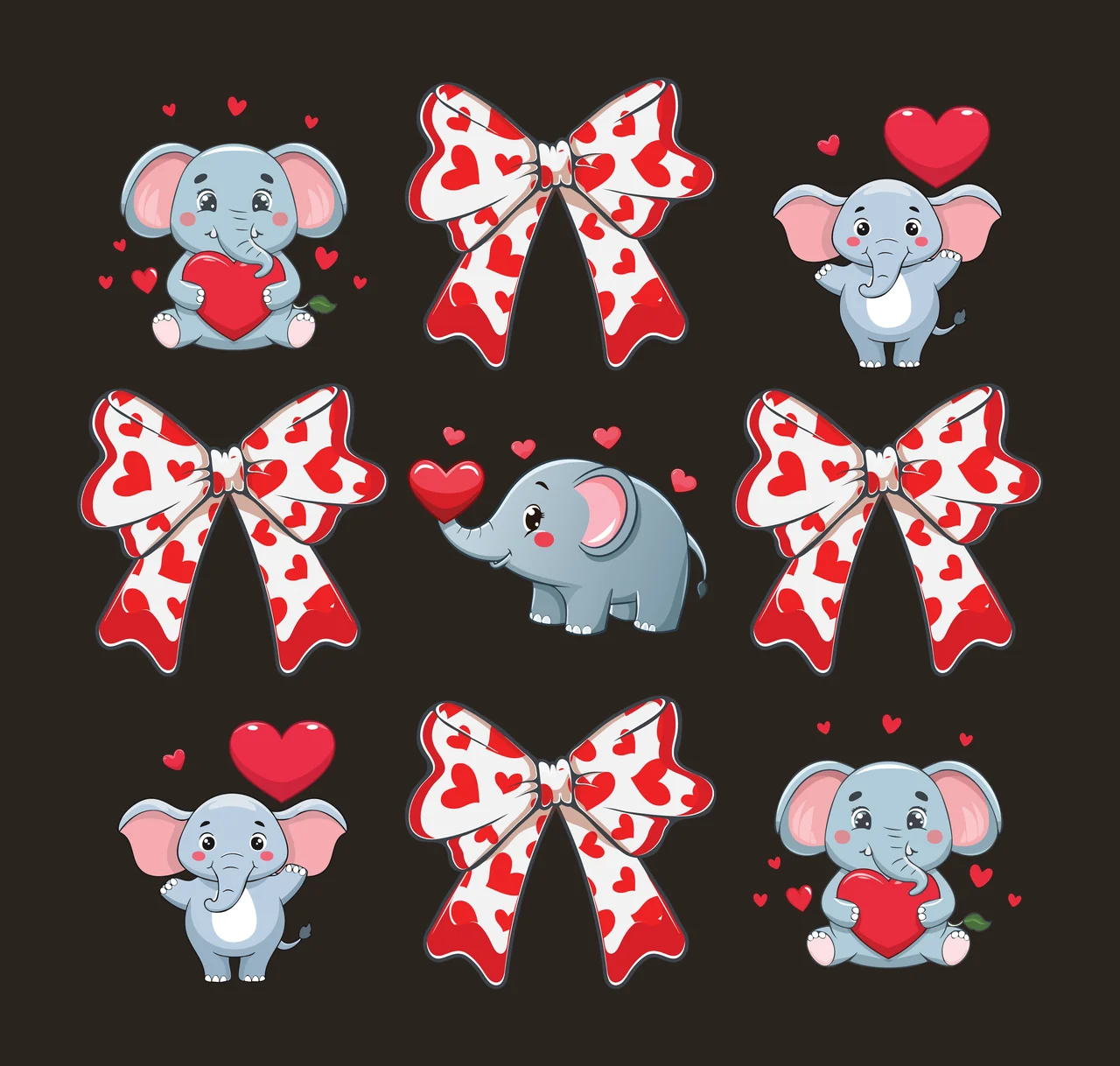 Elephant Bow And Heart Pattern elephants hearts bows holding contrast preview thumbnail