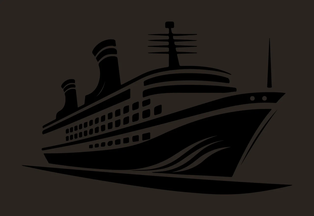 Cruise Ship Silhouette On Waves sailing funnels black white contrast preview thumbnail
