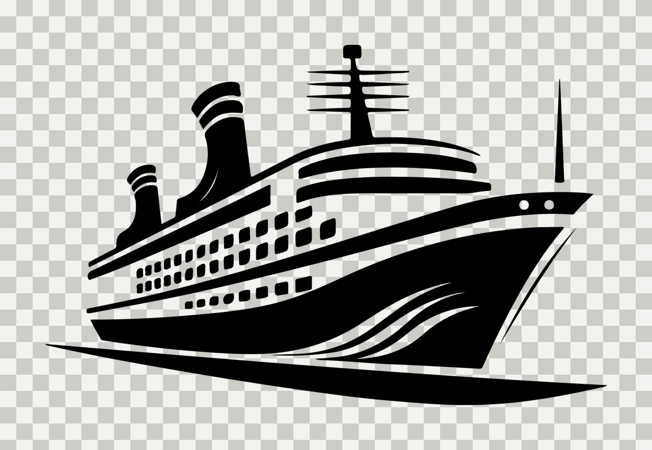 Cruise Ship Silhouette On Waves sailing funnels black white transparency and detail preview thumbnail