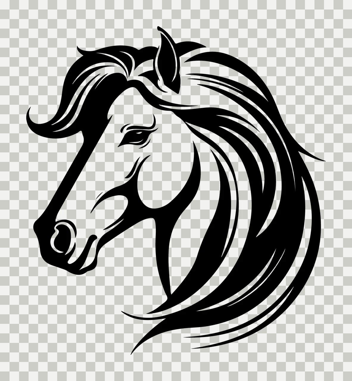 Horse Head Profile Black Silhouette mane ear white animal transparency and detail preview thumbnail