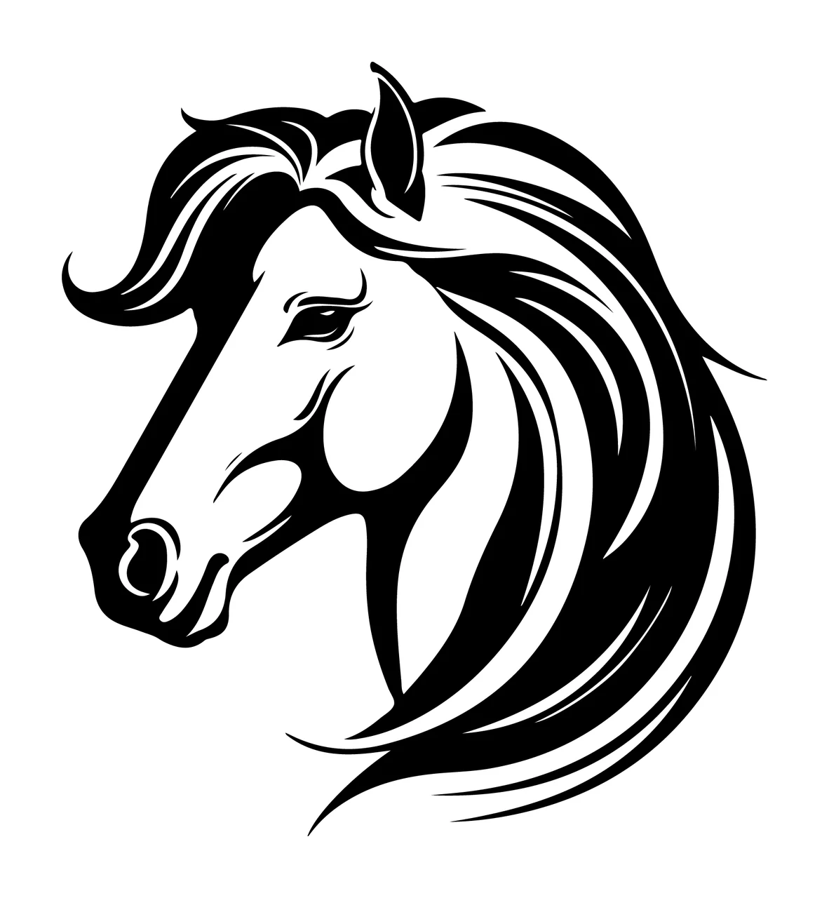 Horse Head Profile Black Silhouette mane ear white animal