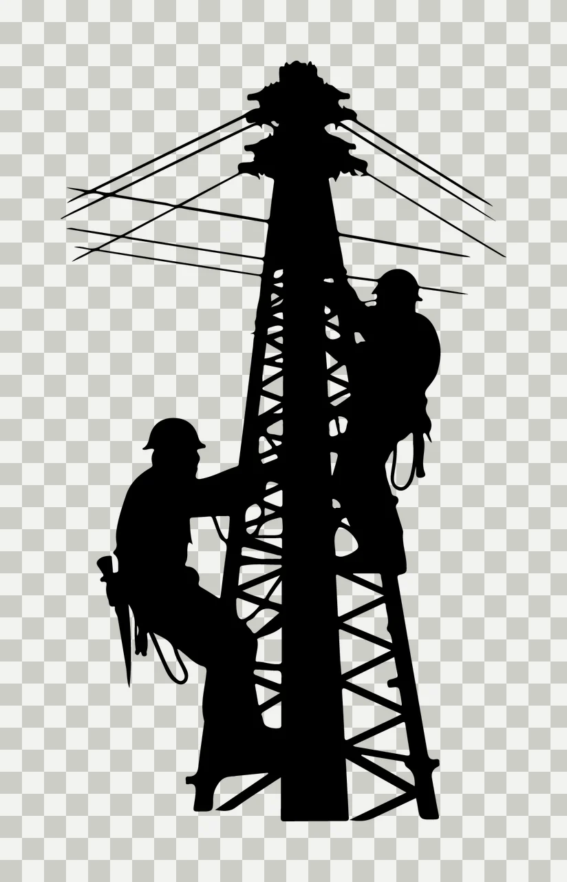Line Electricians Working On Power Pylon climbing lines workers transparency and detail preview thumbnail