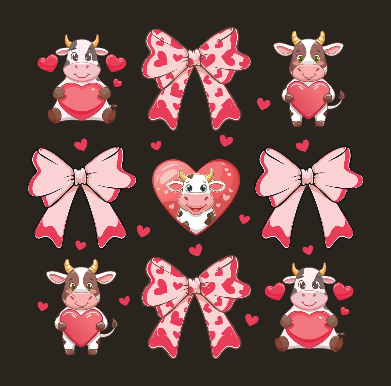 Bow Cow Cows And Hearts Pattern bows patterning heart cartoon contrast preview thumbnail