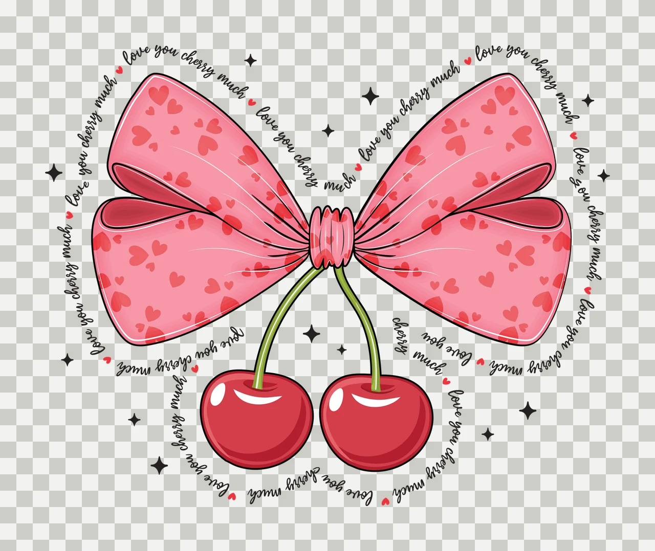 Bow Black Silhouette With Graphic And Text Border cherries transparency and detail preview thumbnail