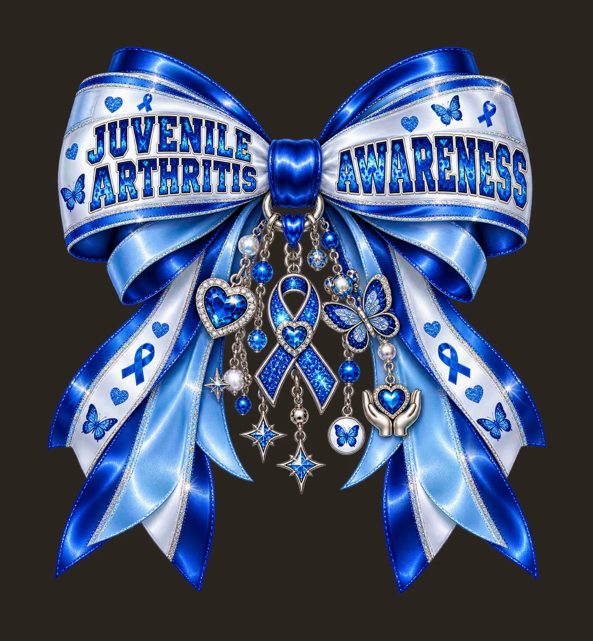 Juvenile Arthritis Awareness Bow Charm PNG, Coquette Ribbon Sublimation, Transparent Digital Download contrast preview thumbnail