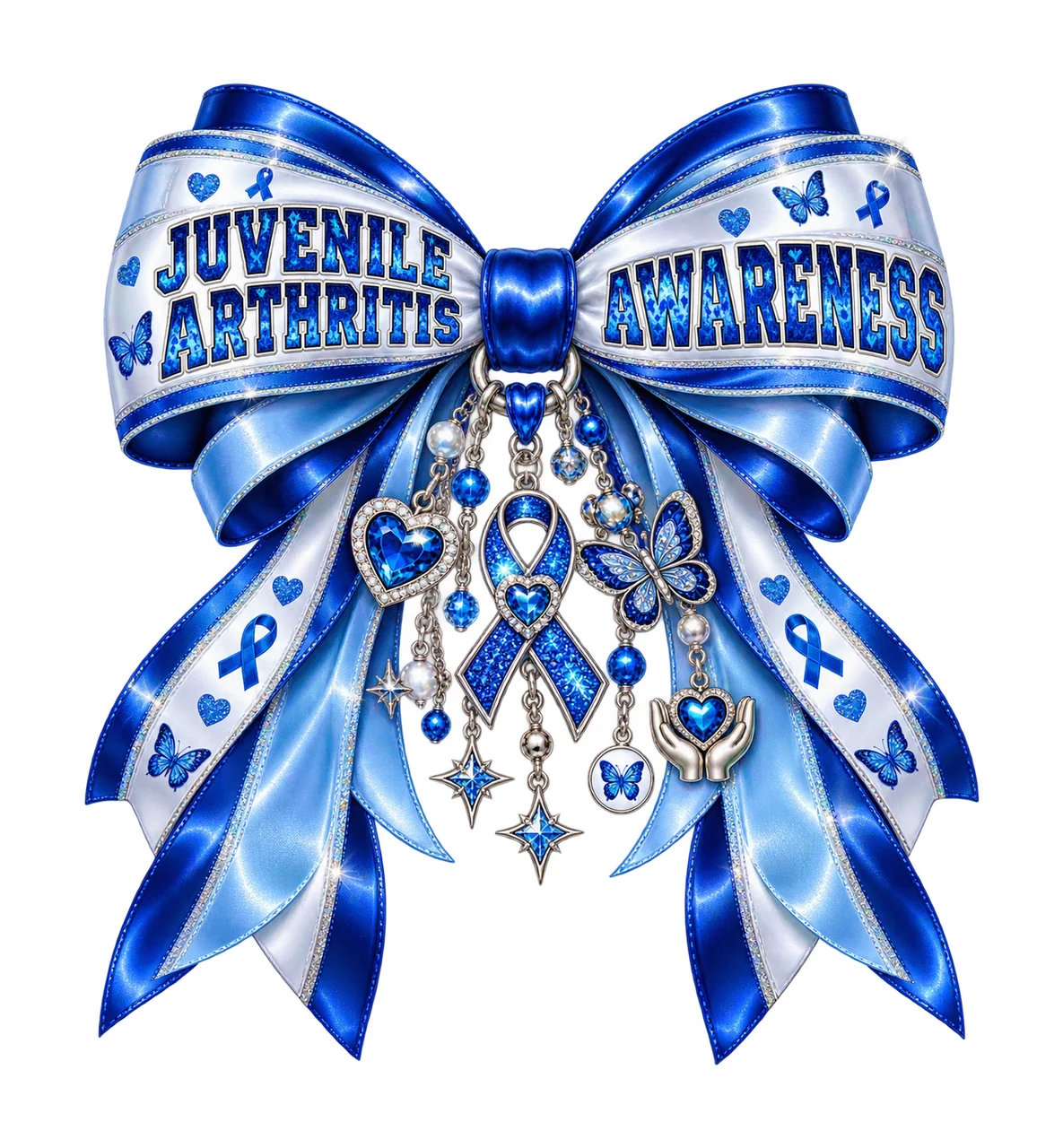 Juvenile Arthritis Awareness Bow Charm PNG, Coquette Ribbon Sublimation, Transparent Digital Download