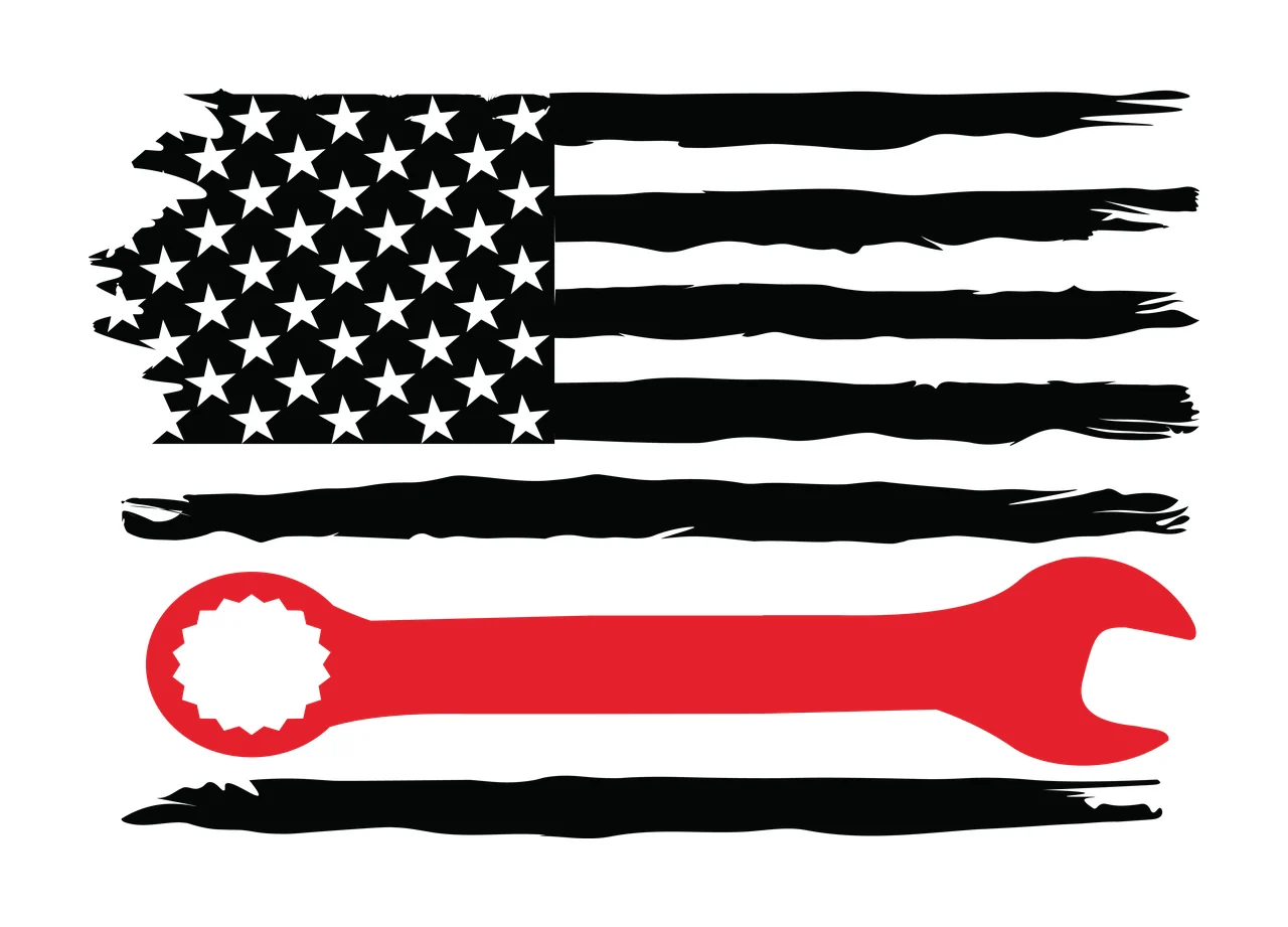 Flag A Wrench Silhouette On Distressed Stripes placed stars