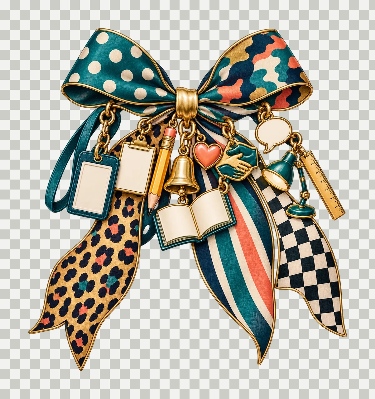 Education Support Staff Bow Charm PNG, Lanyard Clipboard Book and Helping Hands, School Sublimation Design, Transparent Download transparency and detail preview thumbnail