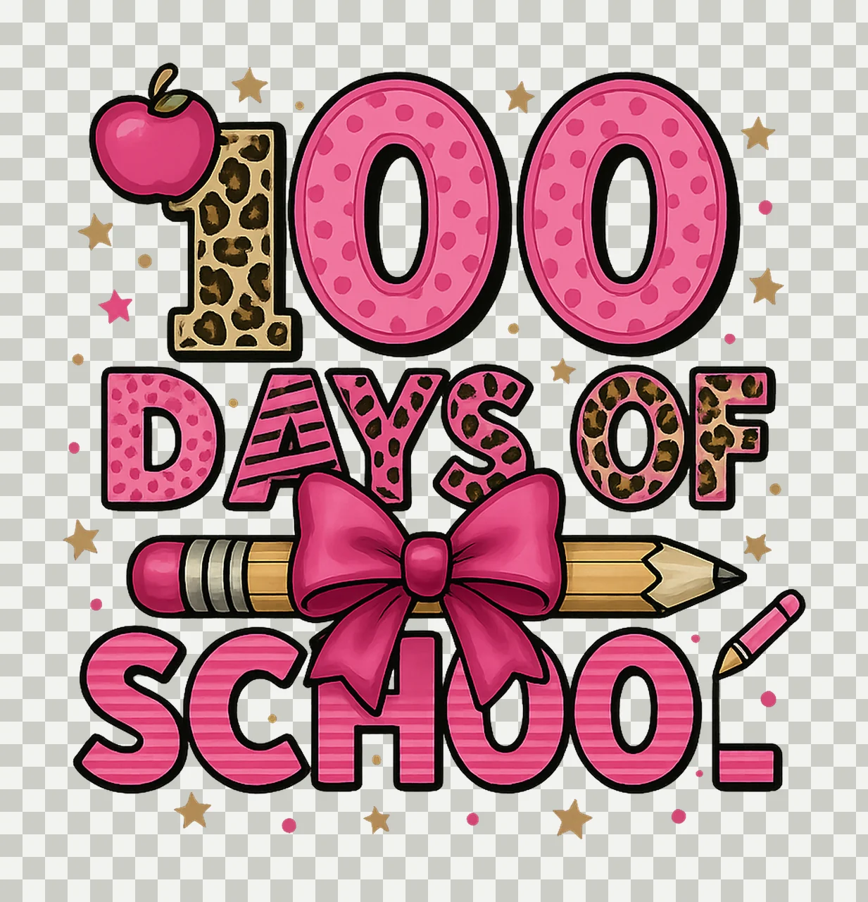 Coquette 100 Days Of School Preppy Pink Bow Design 100 Days transparency and detail preview thumbnail