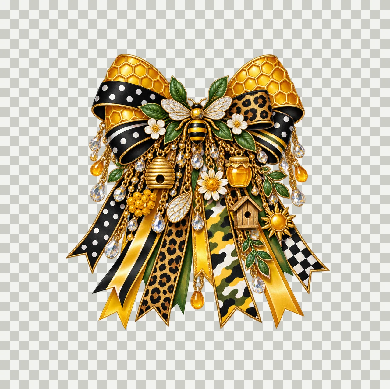 Bee Lover Bow Charm PNG, Gold Chain Charms, Transparent Sublimation Design, Digital Download transparency and detail preview thumbnail