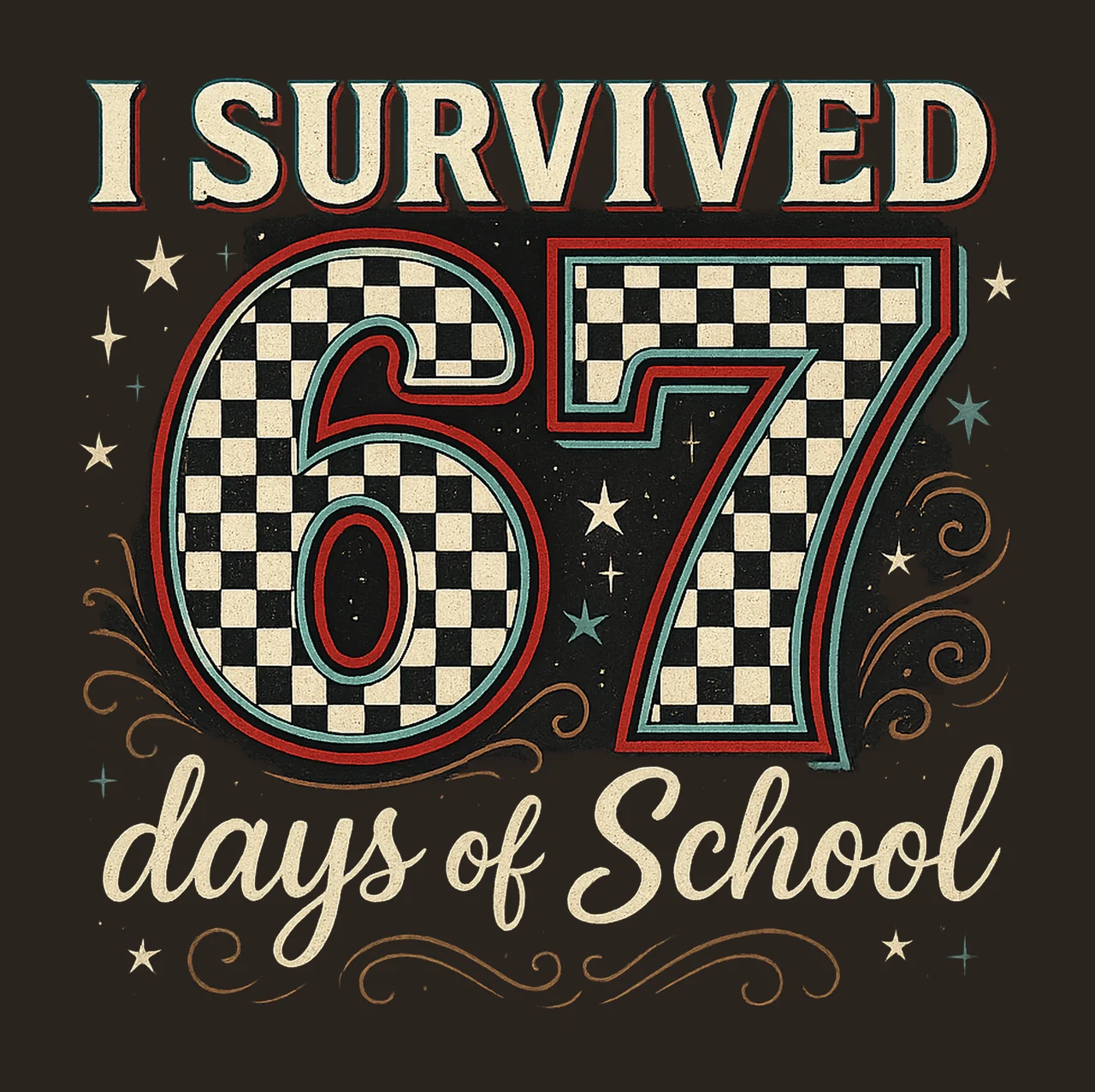 Survived 67 Days of School Checkered Glitch Design Funny contrast preview thumbnail