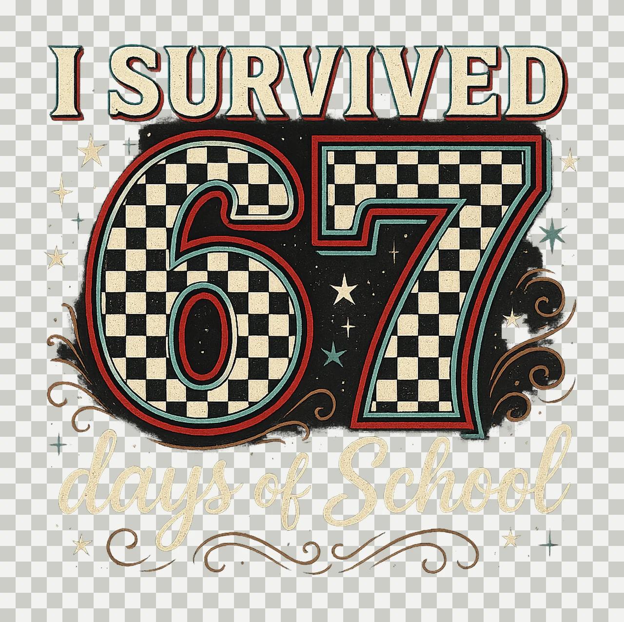 Survived 67 Days of School Checkered Glitch Design Funny transparency and detail preview thumbnail